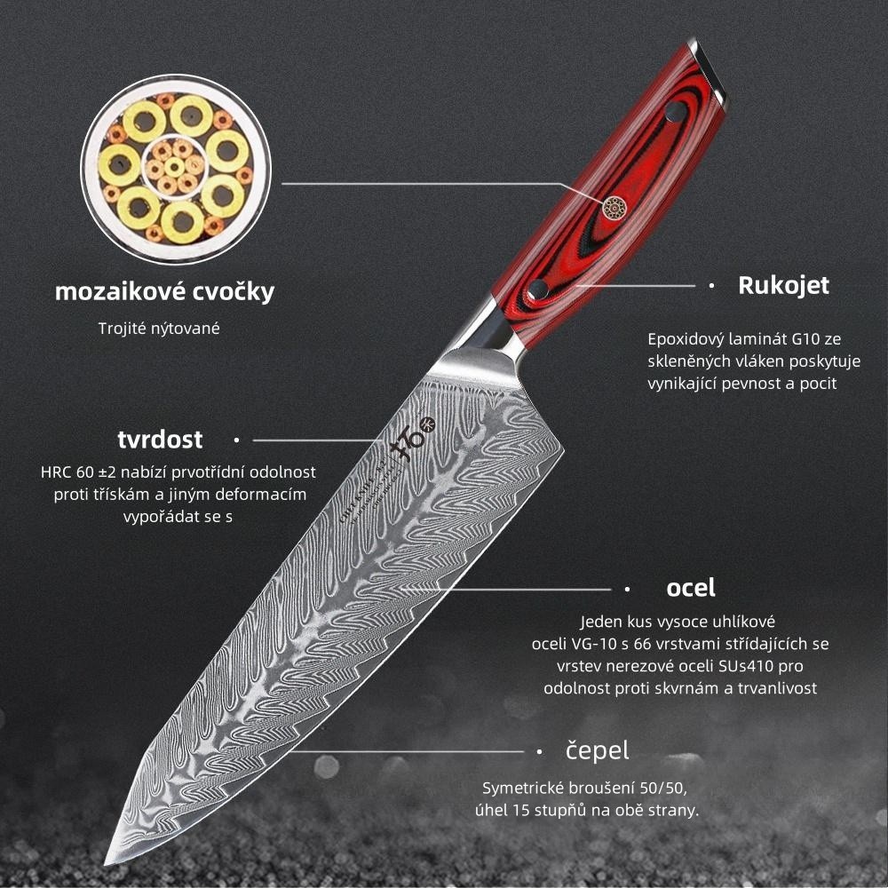 Japonský kuchyňský nůž z 67vrstvé damaškové oceli VG10