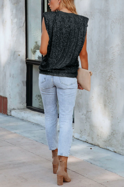 Always Sparkle Sequin Padded Shoulder Top