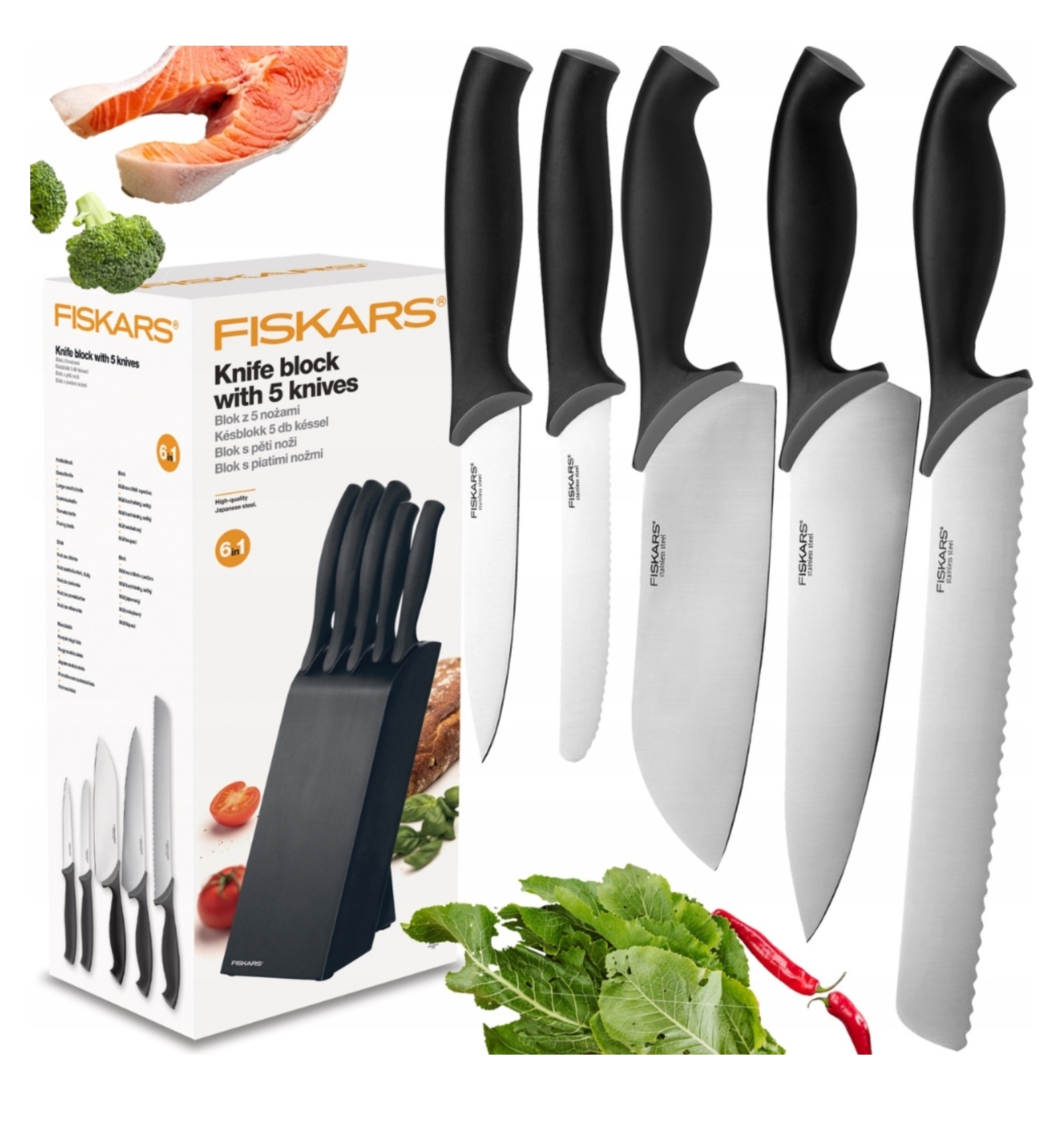 Konyhai kések FISKARS blokkban - SÉF konyhakés - Szett