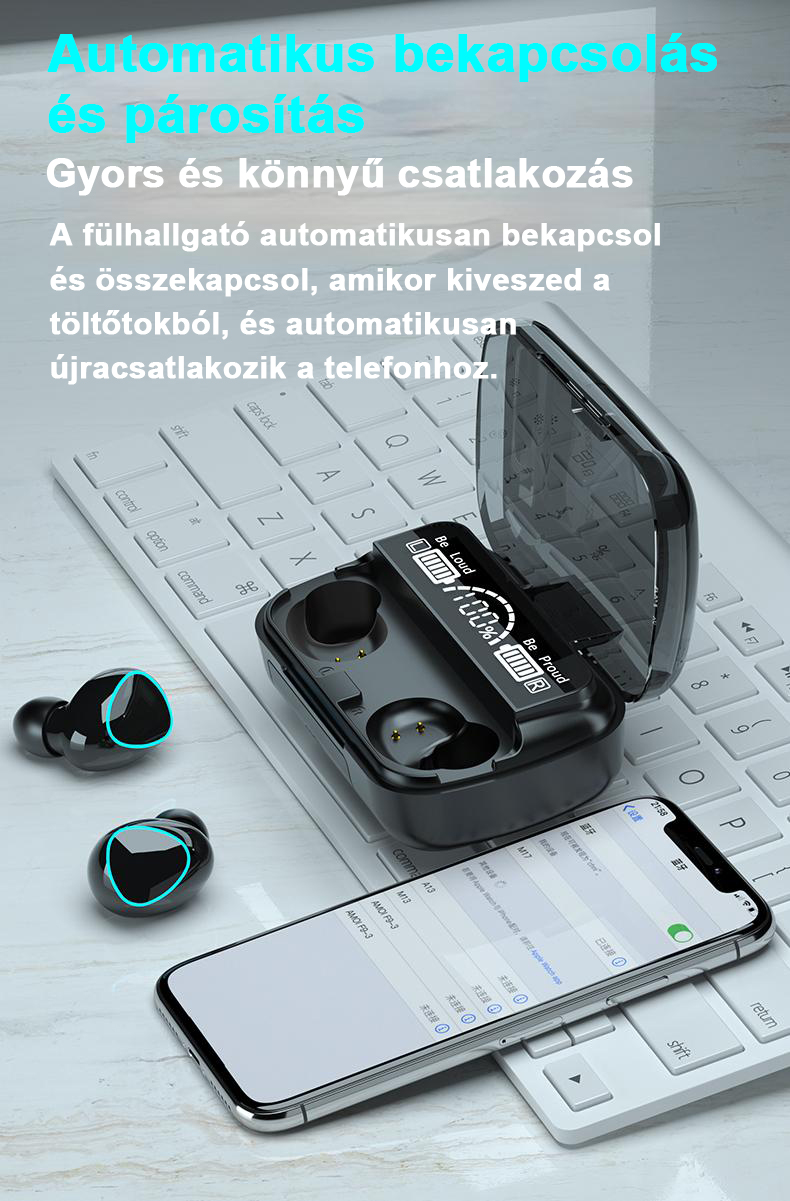 TWS Bluetooth 5.1 fülhallgató 3500mAh vízálló töltő doboz