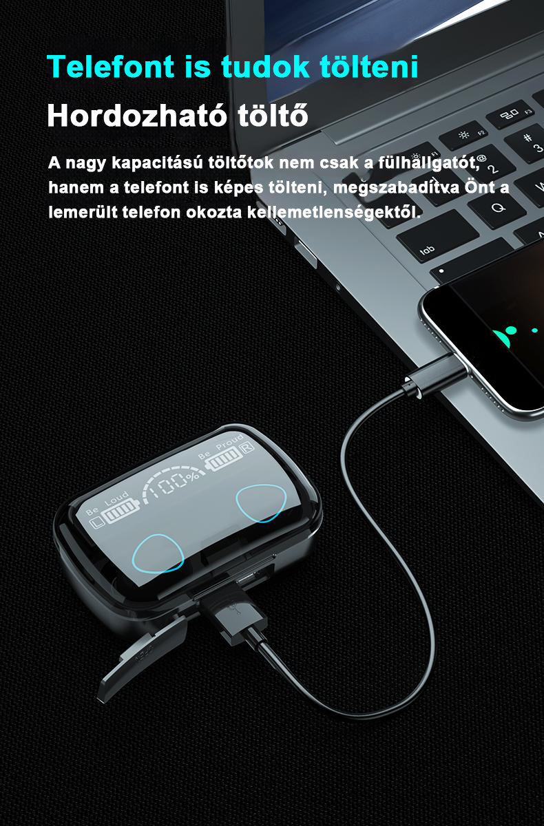TWS Bluetooth 5.1 fülhallgató 3500mAh vízálló töltő doboz