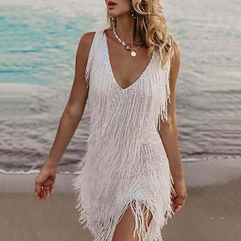 Sexy and elegant fringed party dress