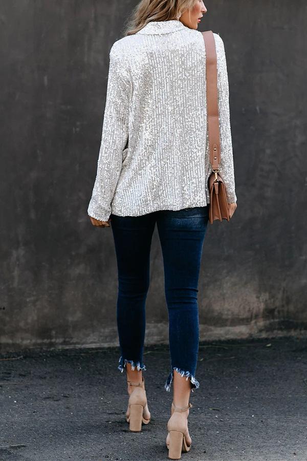Long Sleeve Sequined Lapel Blazer