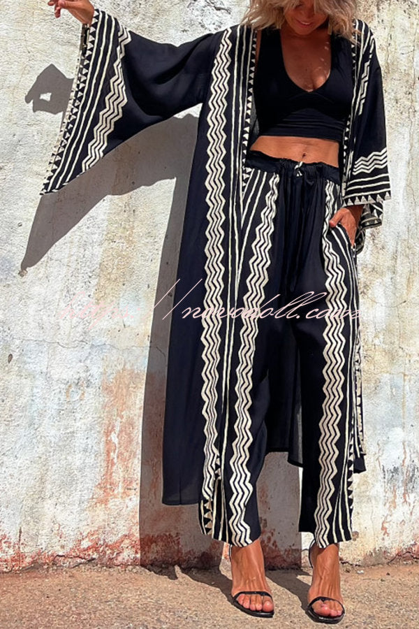 Got It Good Ethnic Print Elastic Waist Pocketed Pants