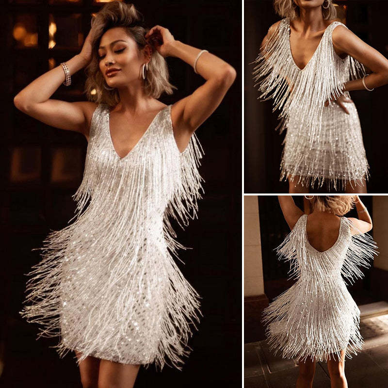 Sexy and elegant fringed party dress