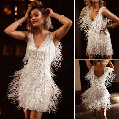 Sexy and elegant fringed party dress