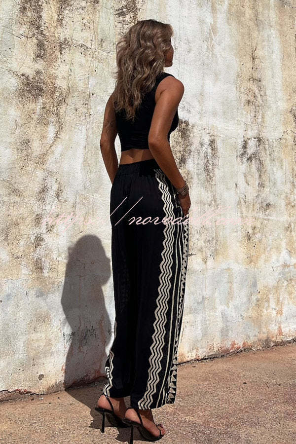 Got It Good Ethnic Print Elastic Waist Pocketed Pants