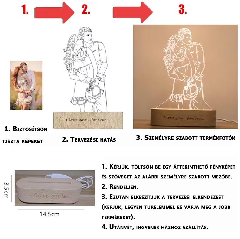✨ 3D faragás személyre szabott fotólámpa ✨ A művészet és a technológia tökéletes kombinációja! A legkülönlegesebb ajándék! 🎉