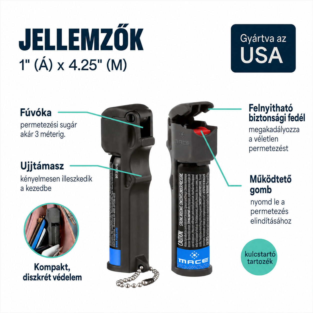 Mace 3 az 1-ben felpattintható tetejű paprikaspray