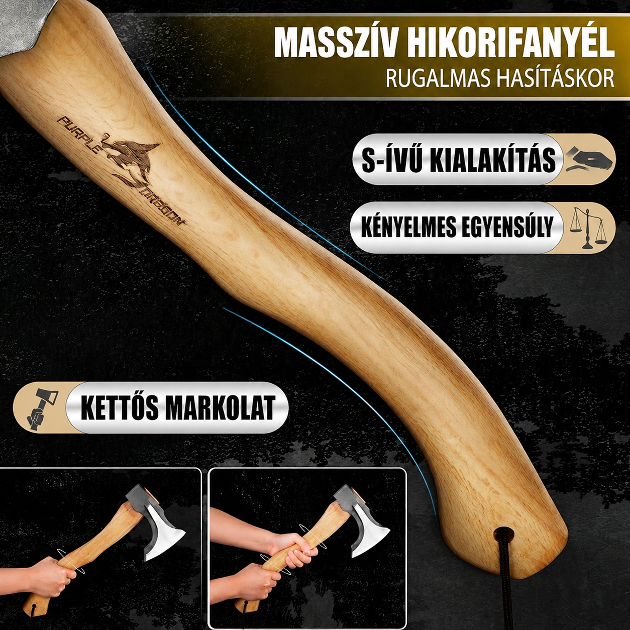 Purple Dragon kempingbalta 14,7 hüvelykes kézzel kovácsolt hasítóbalta - kültéri fahasító, aprító és faragó szerszám bőr tokkal, bushcraft túlélő fa férfiaknak és nőknek