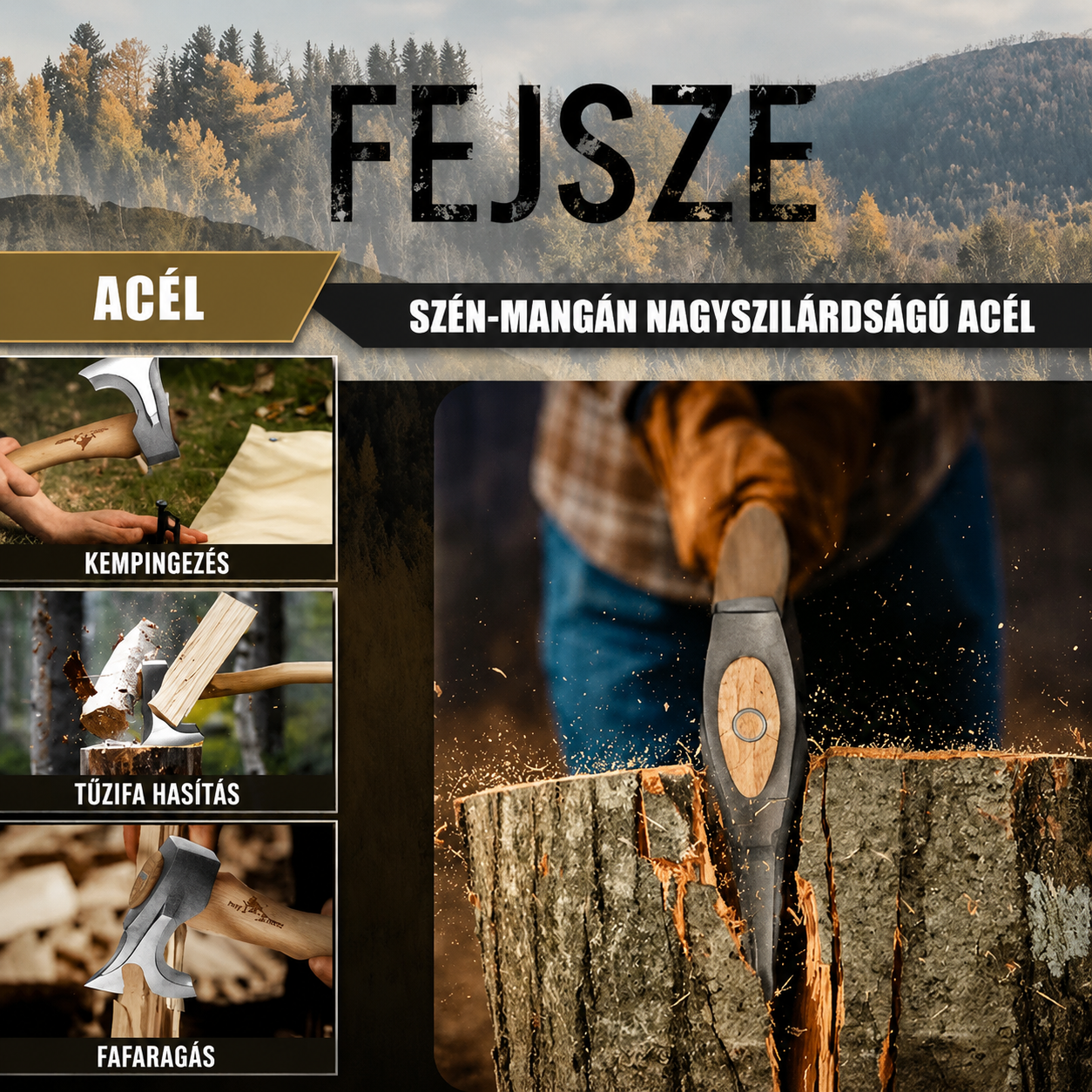 Purple Dragon kempingbalta 14,7 hüvelykes kézzel kovácsolt hasítóbalta - kültéri fahasító, aprító és faragó szerszám bőr tokkal, bushcraft túlélő fa férfiaknak és nőknek