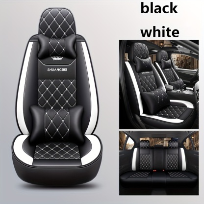 Set de 5 huse de scaun auto Pachet complet Pernă de scaun auto din piele PU Husă de scaun auto universală Set complet compatibil cu modelele cu cinci locuri