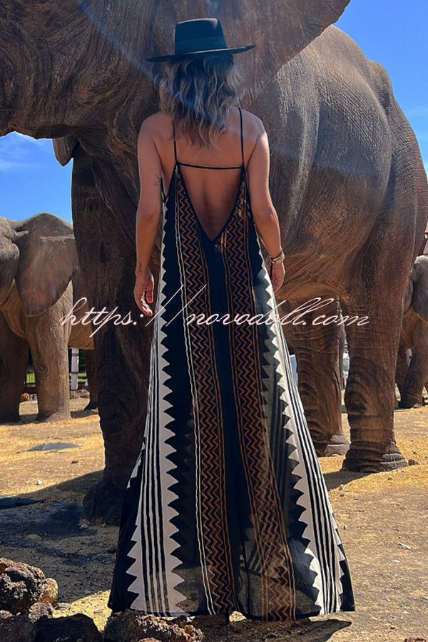 Take A Trip Ethnic Print Backless A-line Maxi Dress