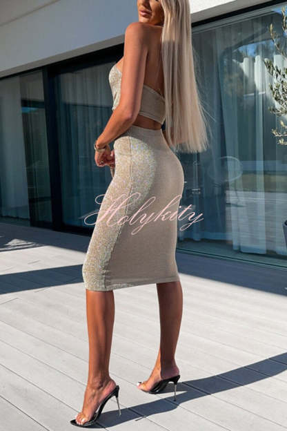 Slay The Look Knit Front Knotted Cutout Halter Midi Dress