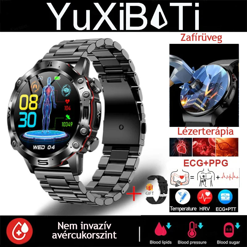 AI ORVOSI DIAGNOSZTIKÁS OKOSÓRA - 2024 ÚJ VÉRLIPIDEK, HÚGYSAV, VÉRGLUKOZ SZINT - EKG+PPG FITNESZKÖVETŐ