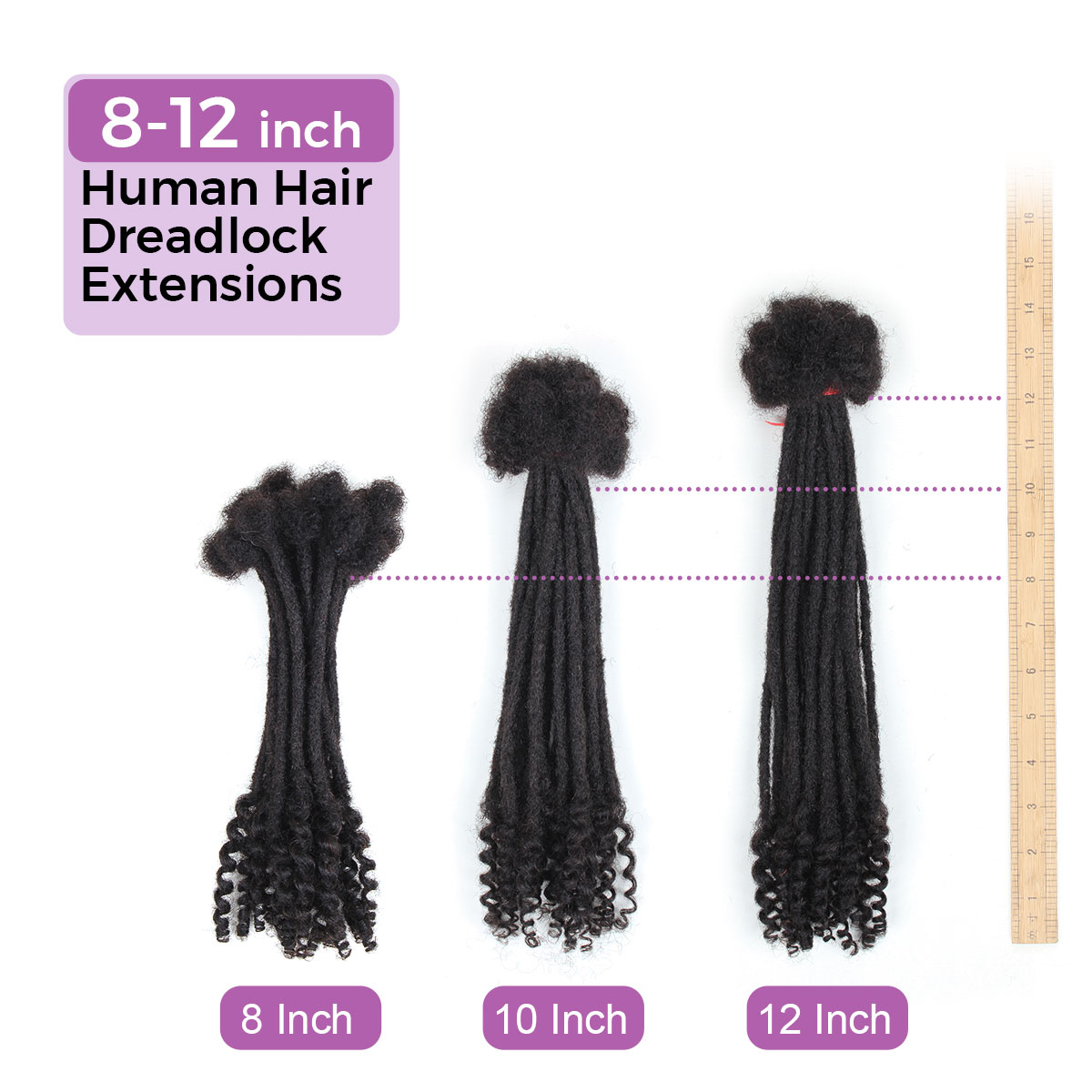  Loc Extensions Human Hair Curly Ends, 0.4cm Width Soft Human Hair Dreadlock Extensions Shoulder Curly Dreads Locs Hair(1b)