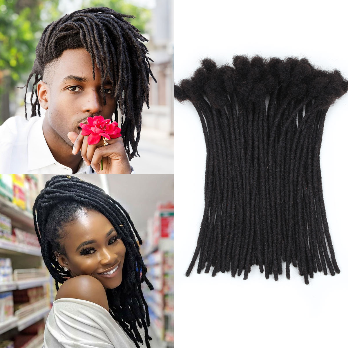 Vecago Loc Extensions Human Hair, 0.4cm Width Human Hair Dreadlock Extensions