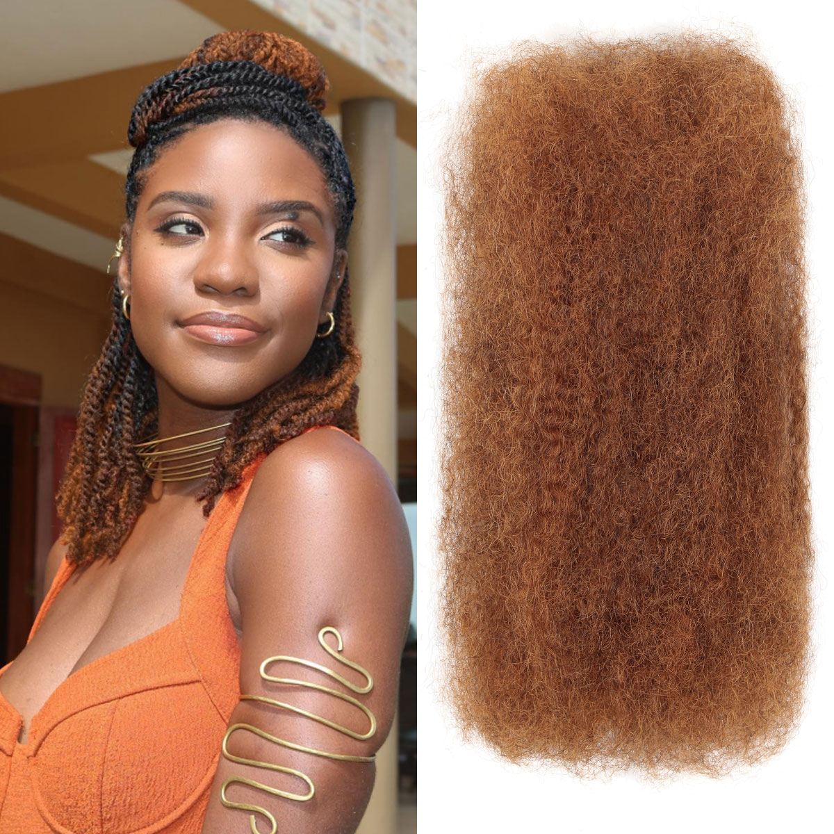 Vecago Afro Kinkys Bulk Human Hair, 4c Curly Hair for Permanent Sister Locs/ Mini Twists/Braids/Repair Can Dye and Bleach, Auburn Brown