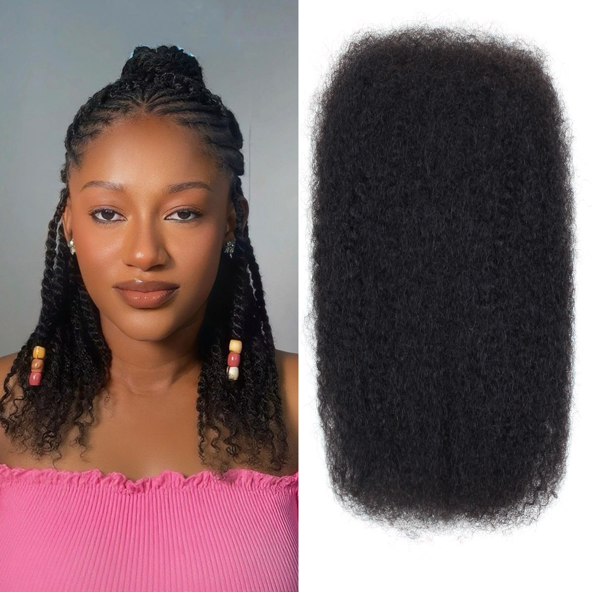 Vecago Afro Kinkys Bulk Human Hair, 4c Curly Hair for Permanent Sister Locs/ Mini Twists/Braids/Repair Can Dye and Bleach （3Packs)