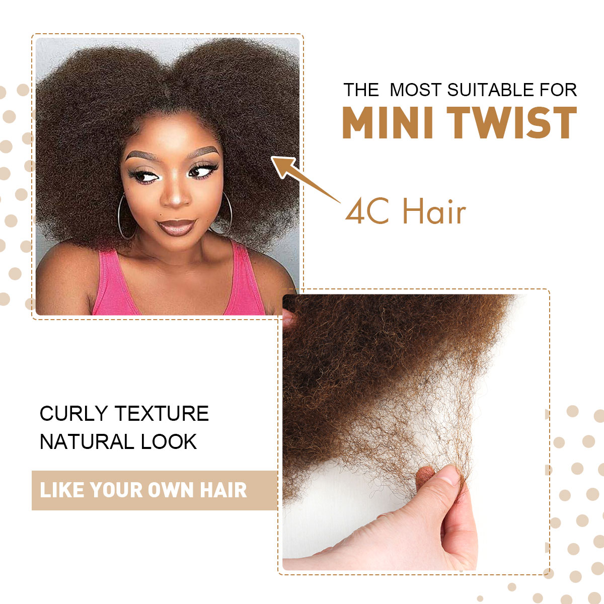 Vecago Afro Kinkys Bulk Human Hair, 4c Curly Hair for Permanent Sister Locs/ Mini Twists/Braids/Repair Can Dye and Bleach, Medium Brown