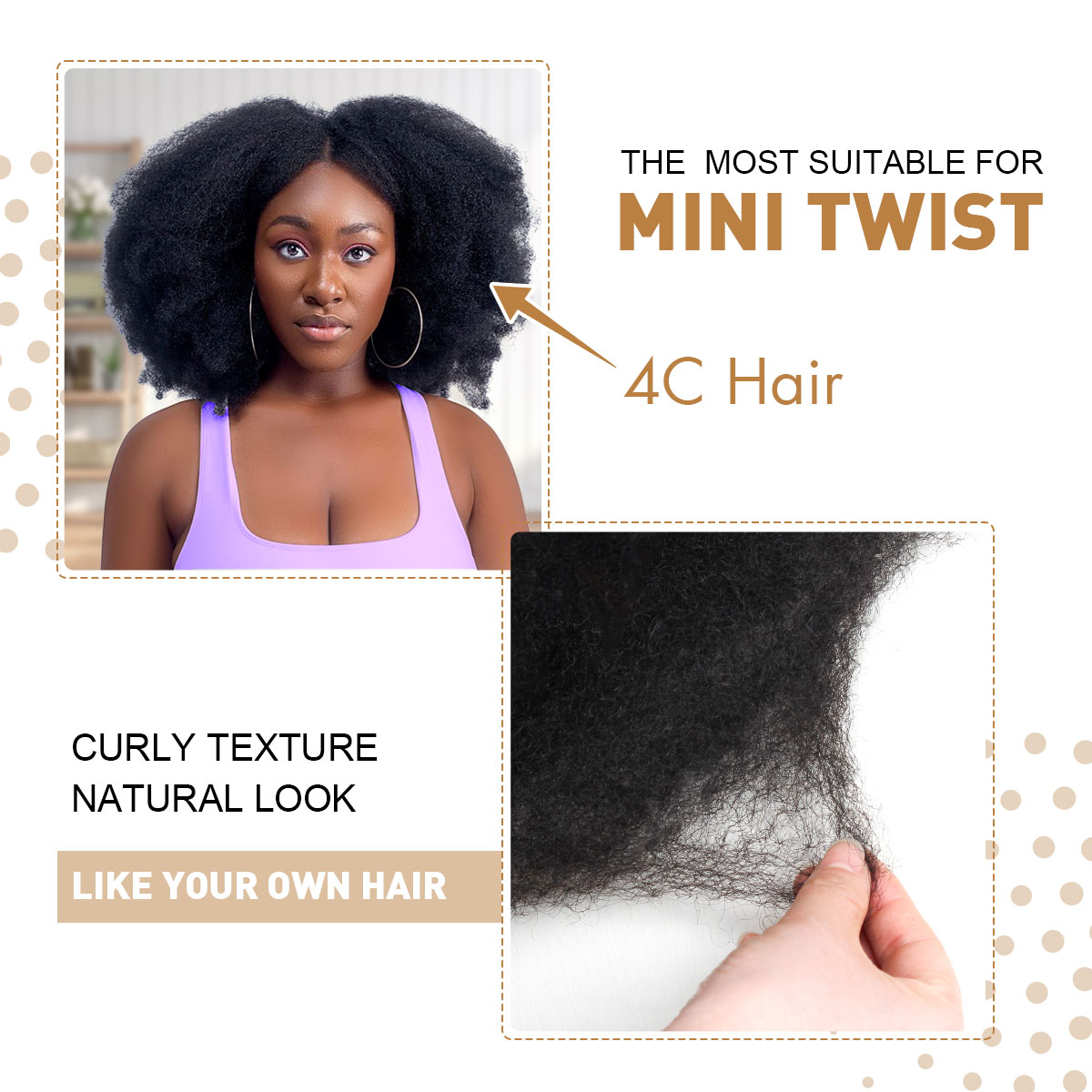 Vecago Afro Kinkys Bulk Human Hair, 12 inch 4c Curly Hair for Permanent Sister Locs/ Mini Twists/Braids/Repair Can Dye and Bleach(50 Gram),Black