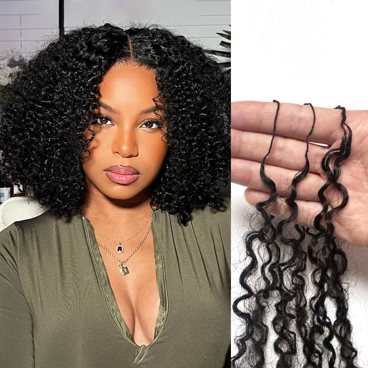 Afro Kinky Curly Knotless Pre-Separated Crochet Hair Extensions Kinky Curly Feather Hair Extensions Afro Kinky Curly Feather Line Hair 100% Human Hair