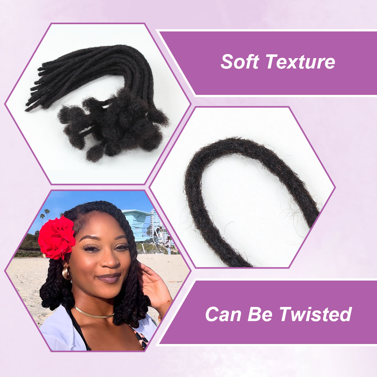 1B Loc Extensions Human Hair, 0.4-0.6cm Width Human Hair Dreadlock Extensions 6-18 Inch
