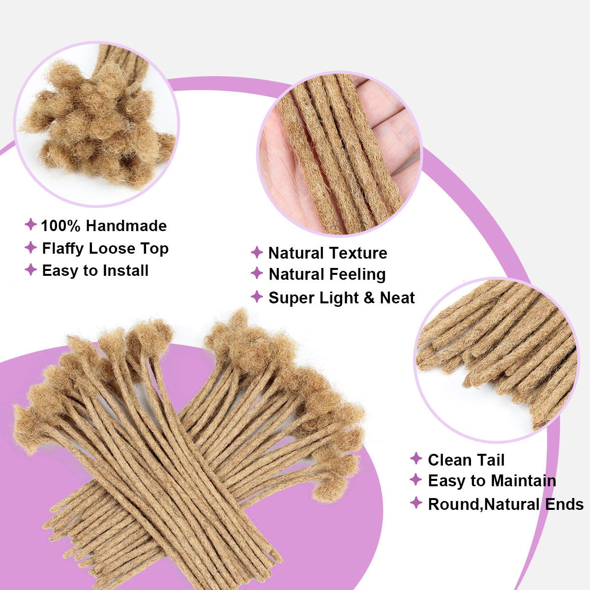 27#Brown Loc Extensions Human Hair, 0.4-0.6cm Width Human Hair Dreadlock Extensions 6-18 Inch