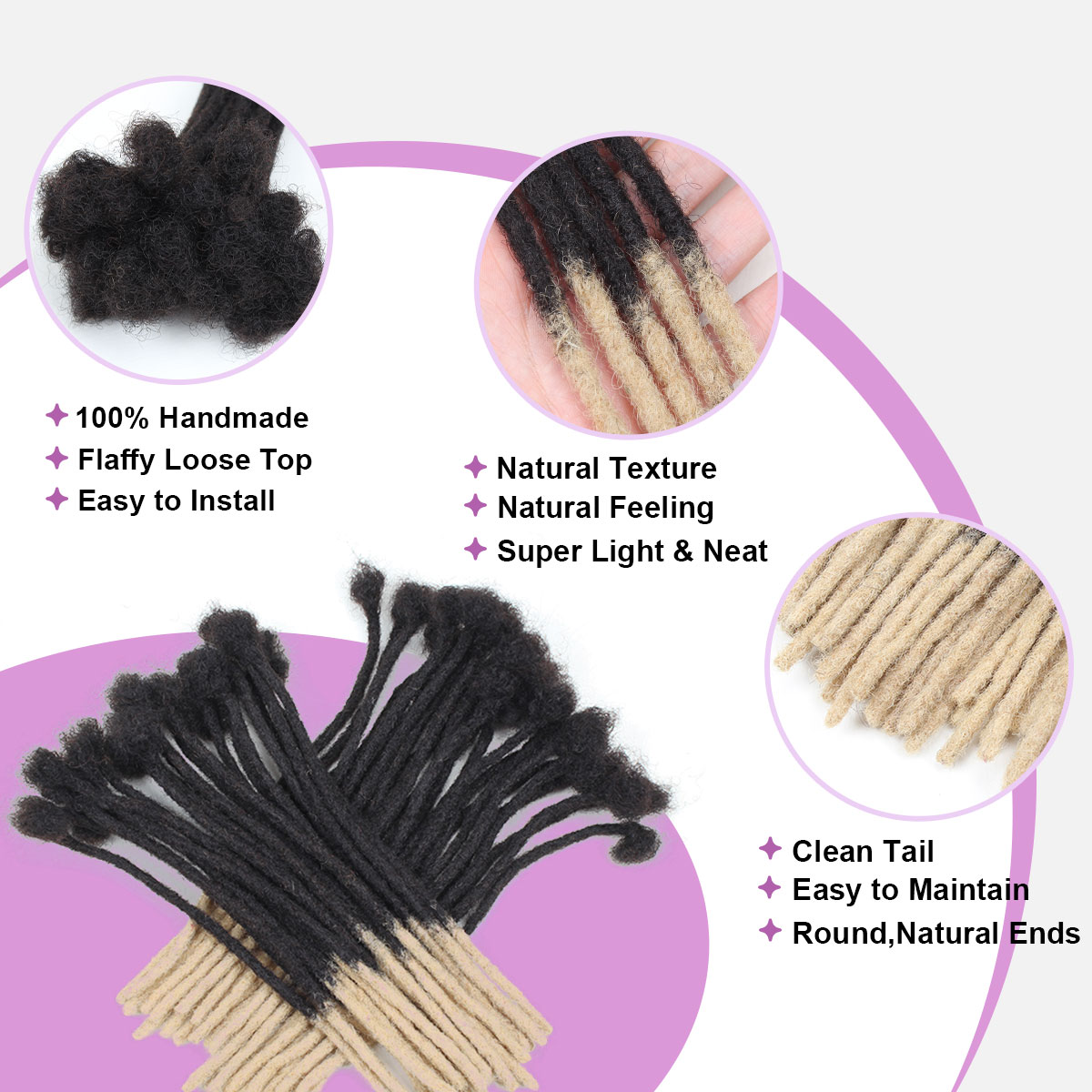 #T1B/613 Blonde Loc Extensions Human Hair, 0.4-0.6cm Width Human Hair Dreadlock Extensions 6-18 Inch