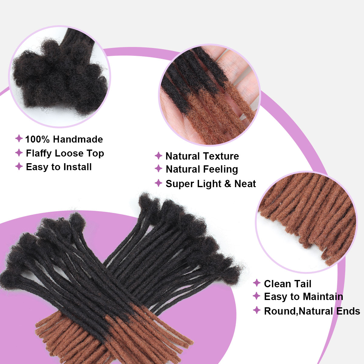 #T1B/30 Brown Loc Extensions Human Hair, 0.4-0.6cm Width Human Hair Dreadlock Extensions 6-18 Inch