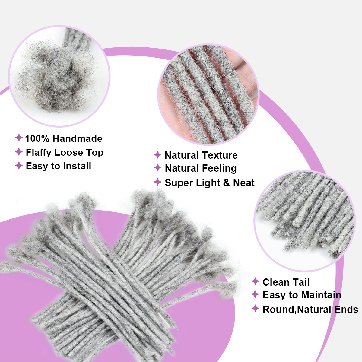 1B Loc Extensions Human Hair, 0.4-0.6cm Width Human Hair Dreadlock Extensions 6-18 Inch