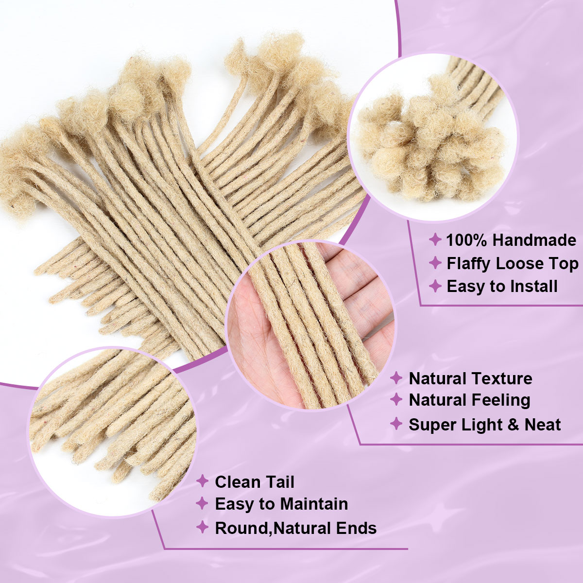 #613 Blonde Loc Extensions Human Hair, 0.4-0.6cm Width Human Hair Dreadlock Extensions 6-18 Inch
