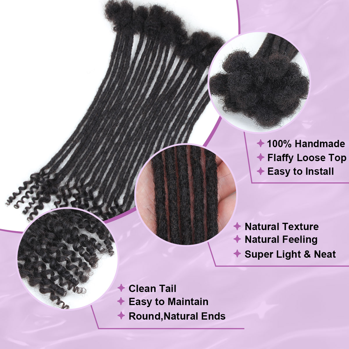  Loc Extensions Human Hair Curly Ends, 0.4cm Width Soft Human Hair Dreadlock Extensions Shoulder Curly Dreads Locs Hair(1b)