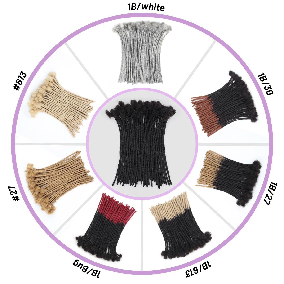 Salt and Pepper Loc Extensions Human Hair, 0.4 cm Width Human Hair Dreadlock Extensions 6-18 Inch