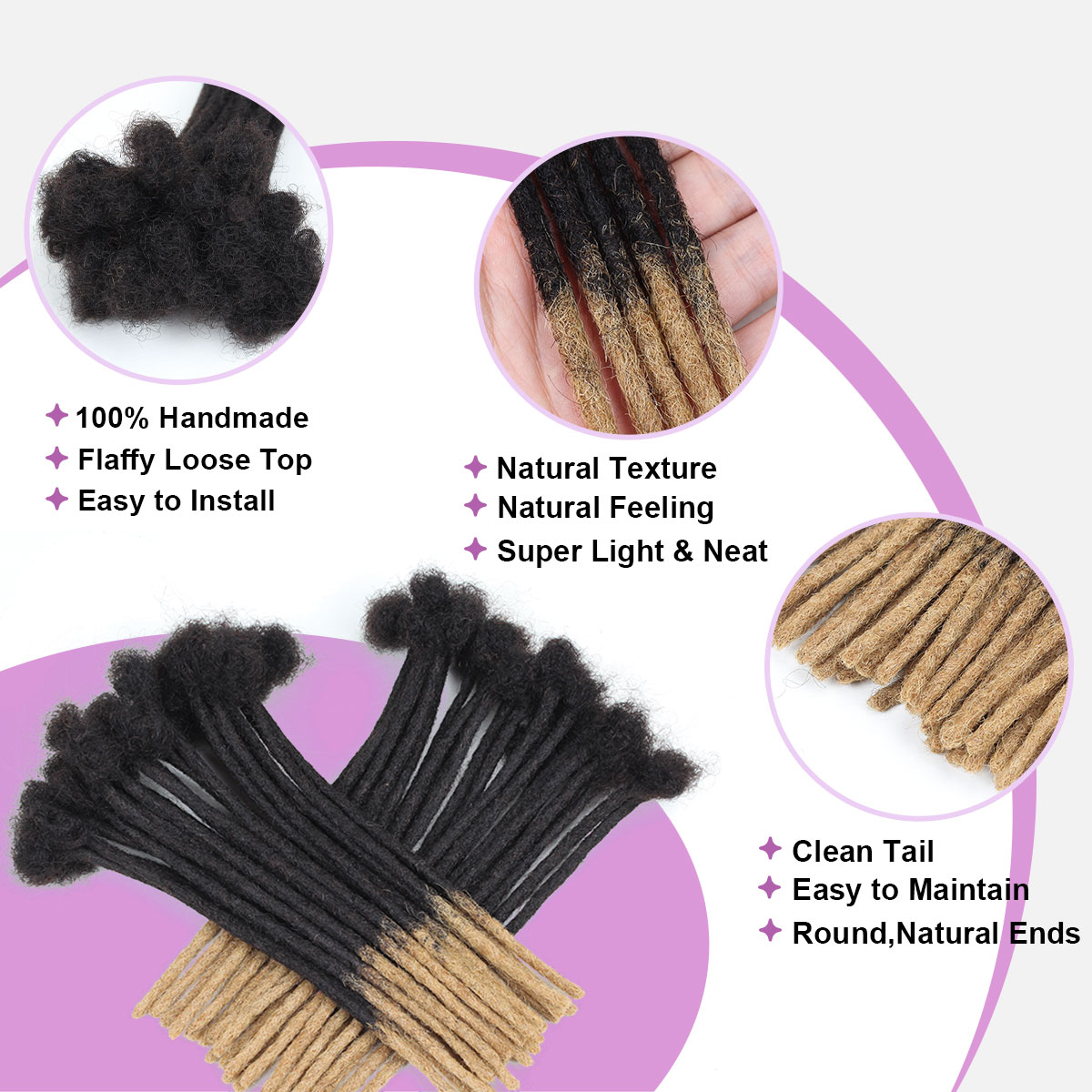 #T1B/27 Honey  Loc Extensions Human Hair, 0.4-0.6cm Width Human Hair Dreadlock Extensions 6-18 Inch