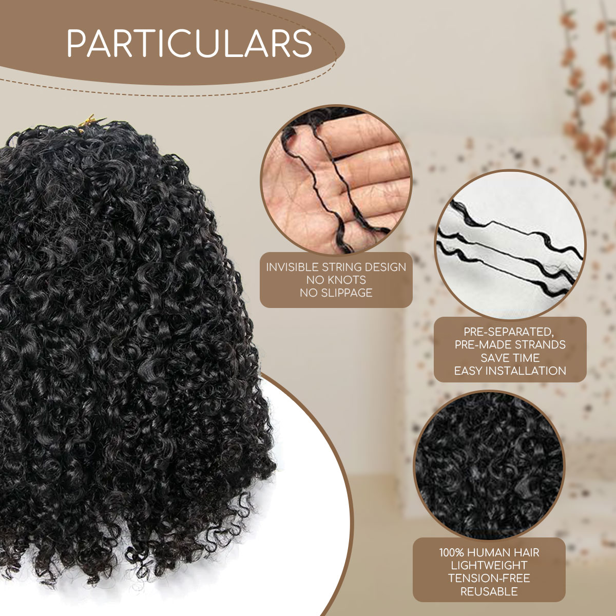 Afro Kinky Curly Knotless Pre-Separated Crochet Hair Extensions Kinky Curly Feather Hair Extensions Afro Kinky Curly Feather Line Hair 100% Human Hair