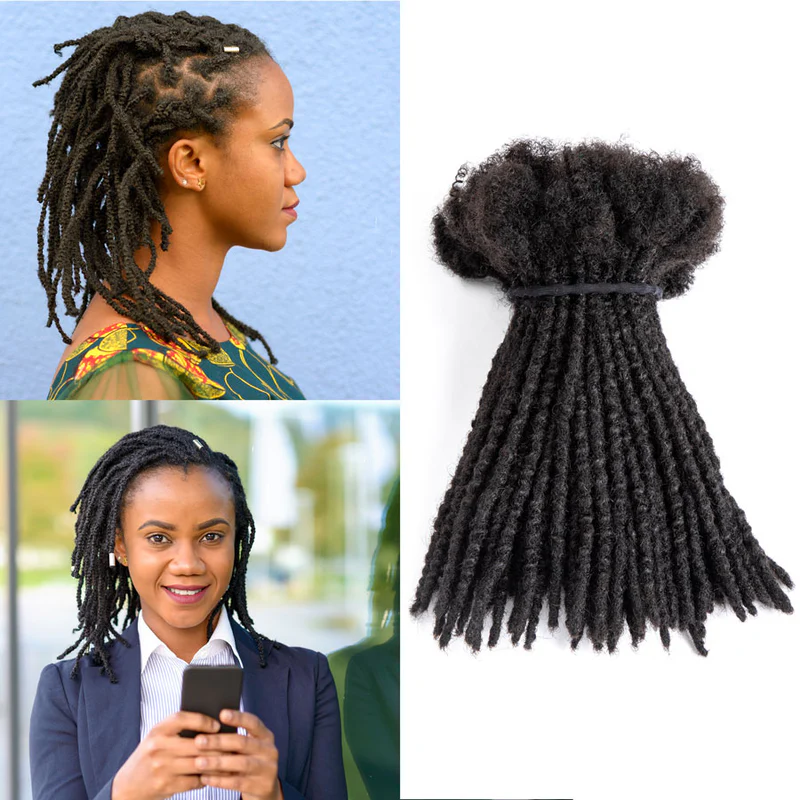 Black Textured Dreadlocks Extensions Human Hair Permanent Dreads Locs For Men/Women 