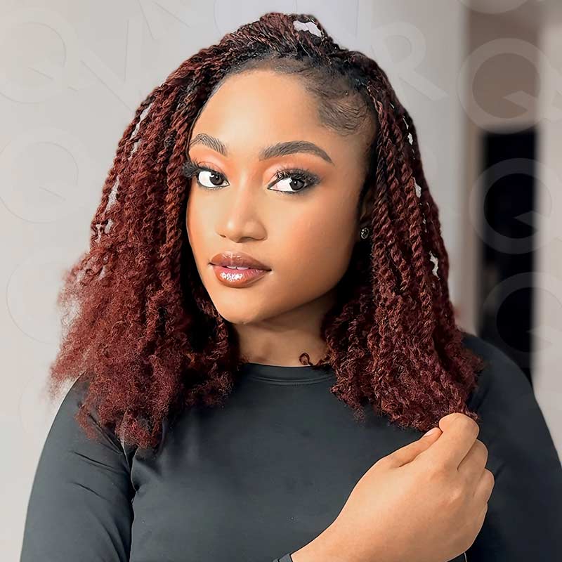 Vecago Afro Kinkys Bulk Human Hair,4c Curly Hair for Permanent Sister Locs/ Mini Twists/Braids/Repair Can Dye and Bleach, Burgundy