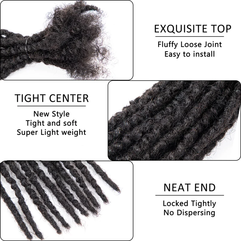 Black Textured Dreadlocks Extensions Human Hair Permanent Dreads Locs For Men/Women 