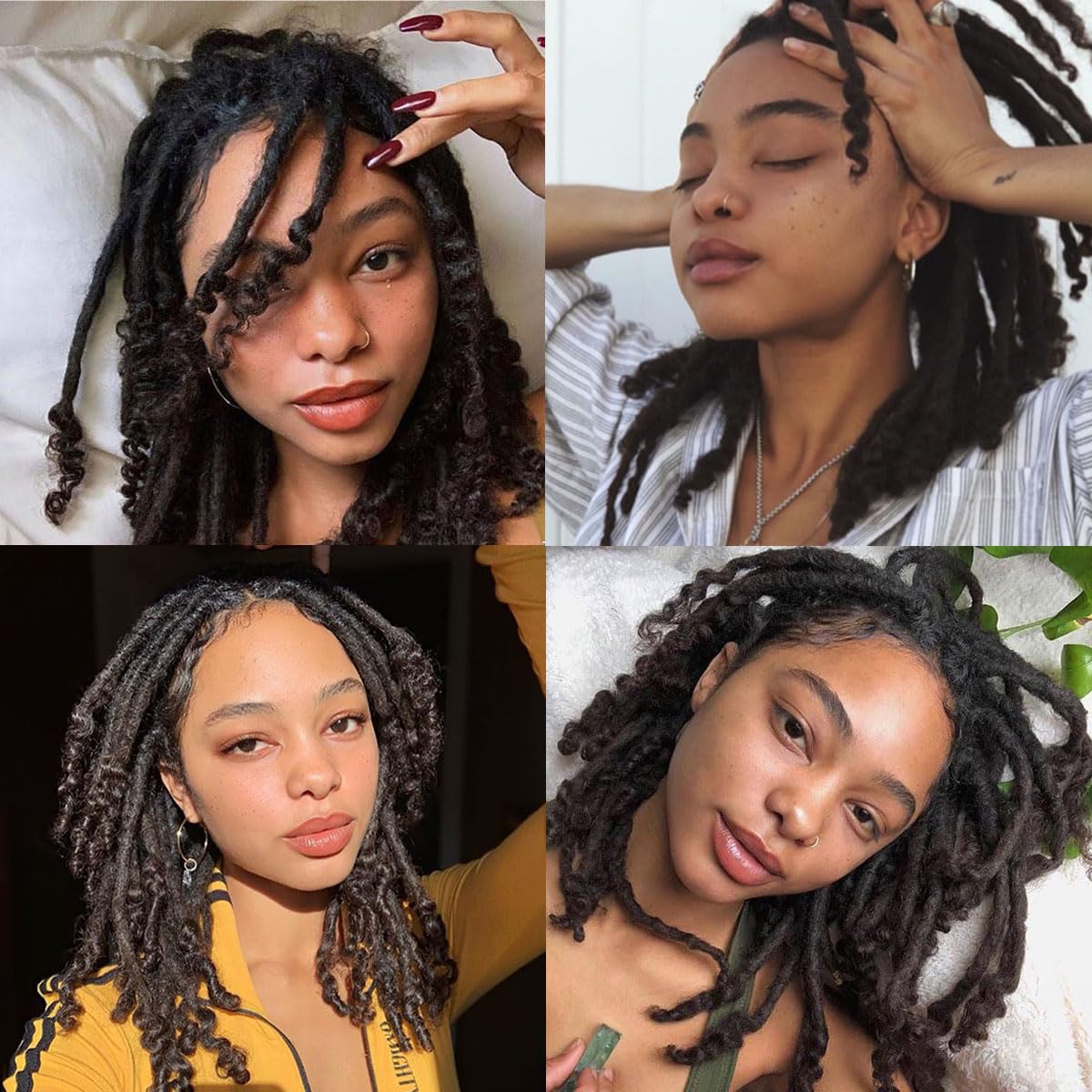  Loc Extensions Human Hair Curly Ends, 0.4cm Width Soft Human Hair Dreadlock Extensions Shoulder Curly Dreads Locs Hair(1b)