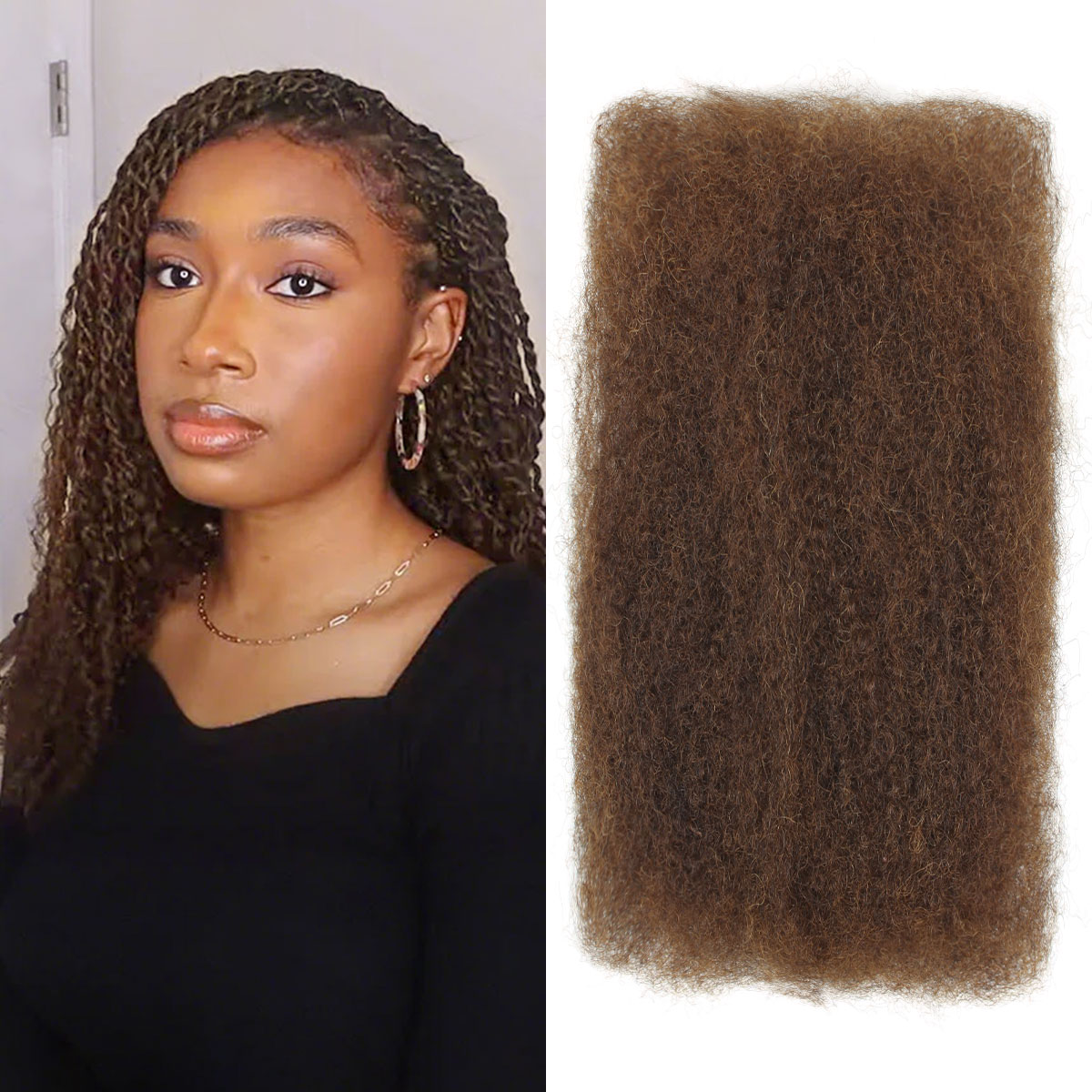 Vecago Afro Kinkys Bulk Human Hair, 4c Curly Hair for Permanent Sister Locs/ Mini Twists/Braids/Repair Can Dye and Bleach, Medium Brown
