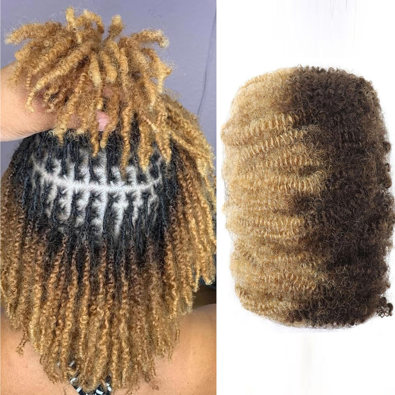 Vecago Afro Kinkys Bulk Human Hair, 4c Curly Hair for Permanent Sister Locs/ Mini Twists/Braids/Repair Can Dye and Bleach, #4+#27