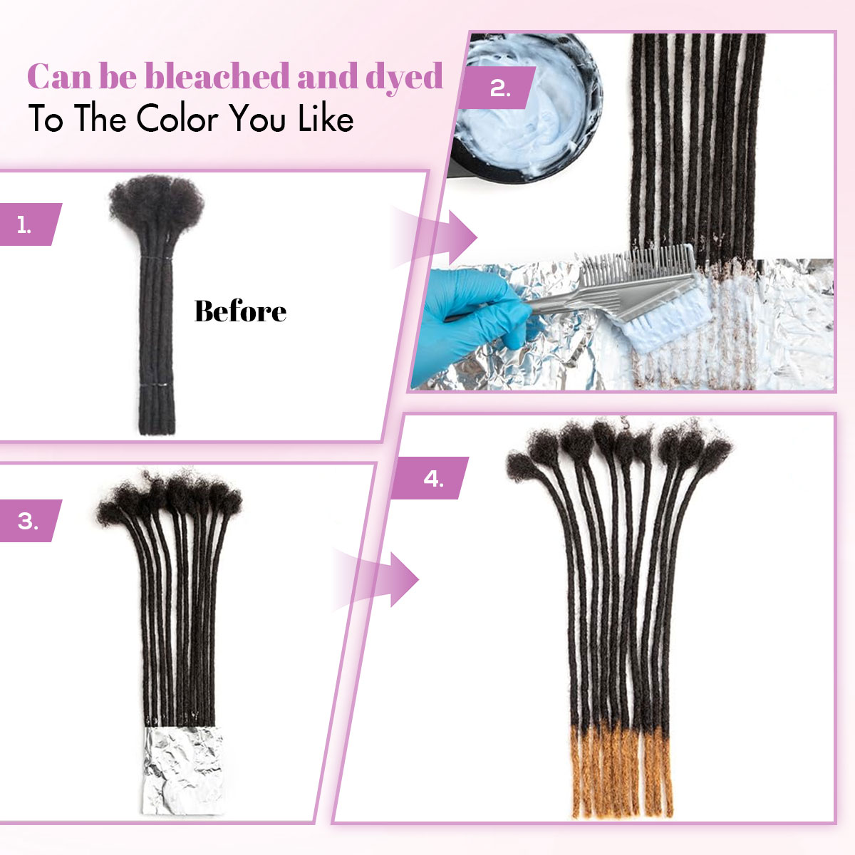 1B Loc Extensions Human Hair, 0.4-0.6cm Width Human Hair Dreadlock Extensions 6-18 Inch