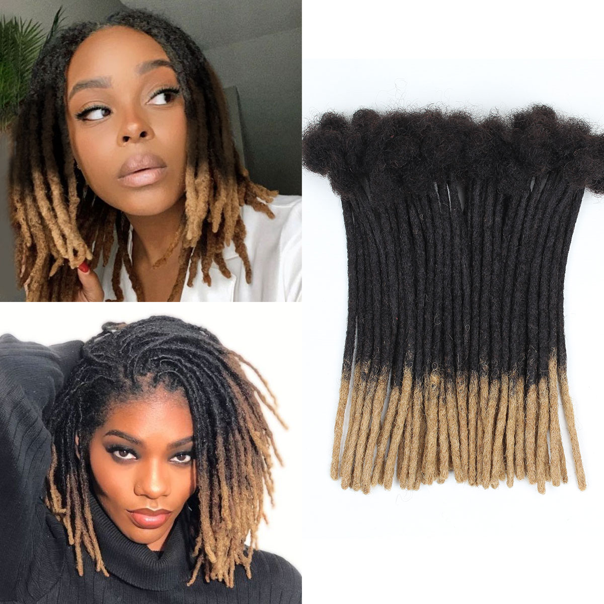 #1B/27 Honey  Loc Extensions Human Hair, 0.4 cm Width Human Hair Dreadlock Extensions 6-12 Inch