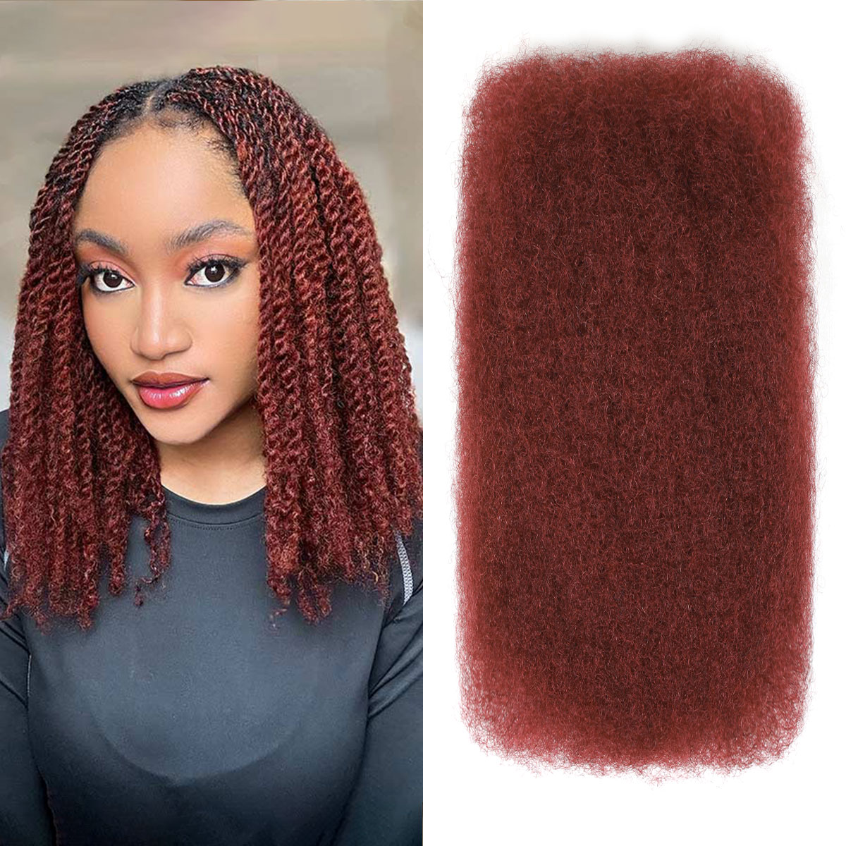 Vecago Afro Kinkys Bulk Human Hair,4c Curly Hair for Permanent Sister Locs/ Mini Twists/Braids/Repair Can Dye and Bleach, Burgundy