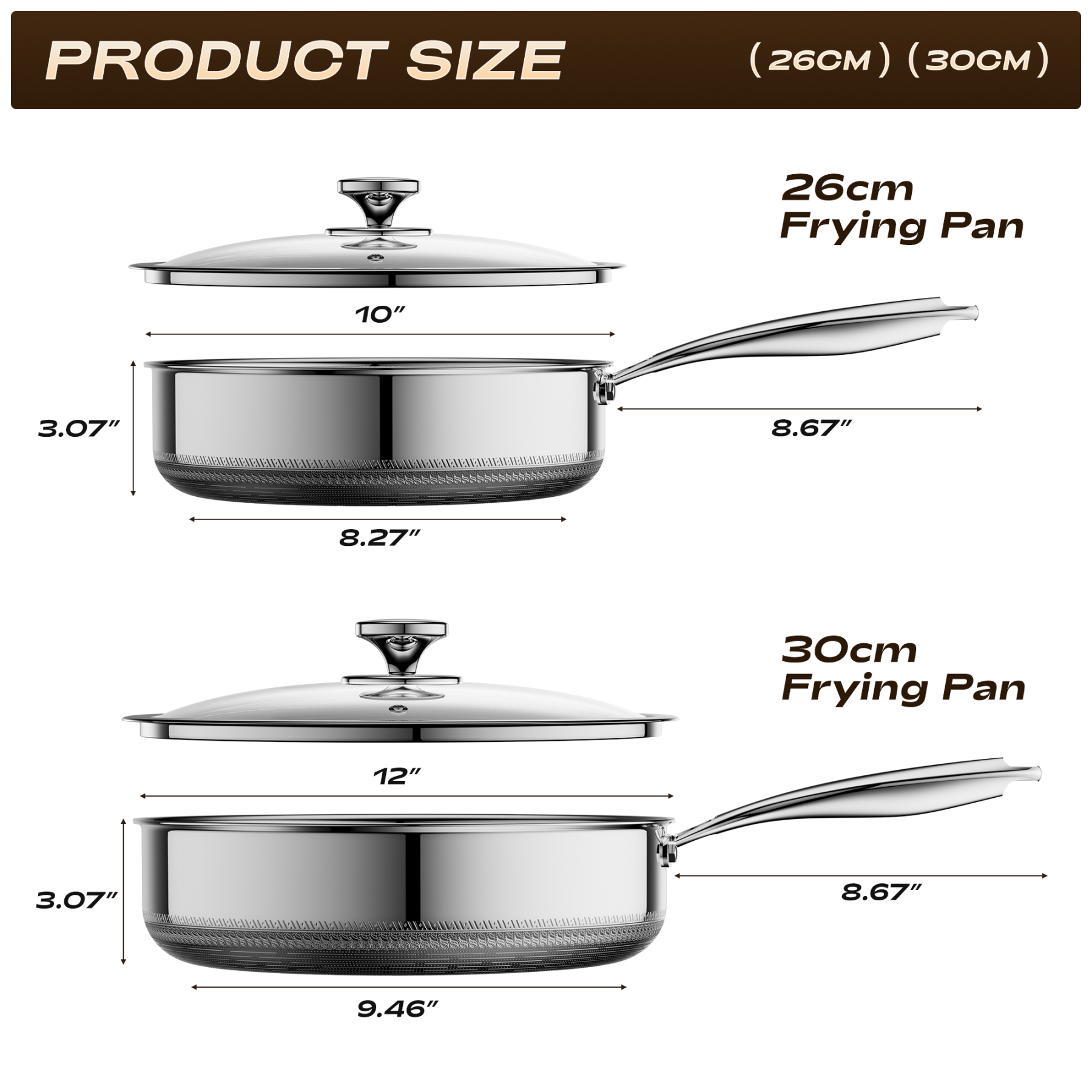 ZEROPAN Non-Toxic Non-Stick Professional Cookware, Deep Frying Pans Nonstick with Lid，Hybrid Nonstick Deep Sauté Pan, Stay-Cool Handle, Deep Frying Pan Dishwasher-Friendly, Oven-Safe Up to 500°F, Compatible with All Cooktops