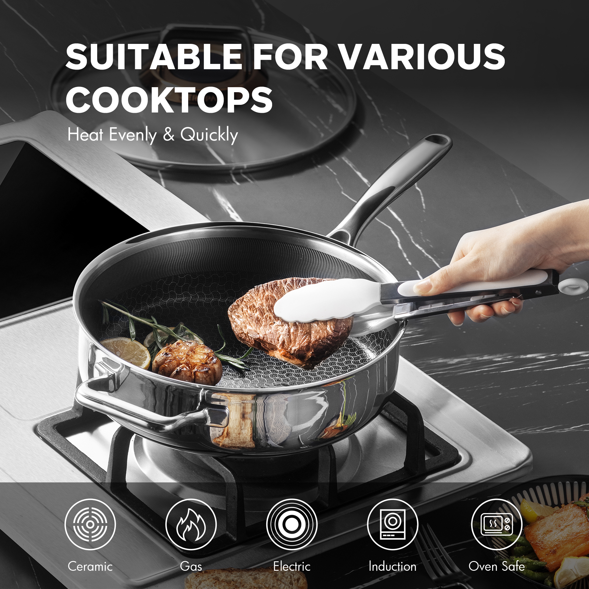  ZEROPAN Hybrid Nonstick Deep Sauté Pan, Non-Toxic Non-Stick Professional Cookware, Frying Pans Nonstick with Lid, Stay-Cool Handle, Deep Frying Pan Dishwasher-Friendly, Oven-Safe Up to 500°F, Compatible with All Cooktops,  PFAS PFOA PTFE Free