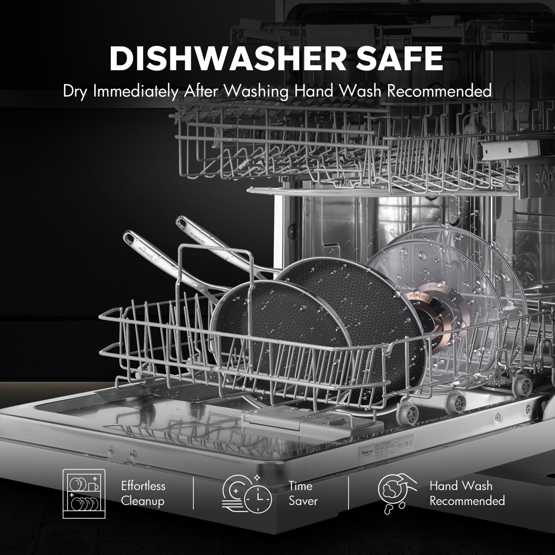  ZEROPAN Non-Toxic Non-Stick Professional Cookware, Hybrid Non-Stick Frying Pan with Lid, Non-Stick Frying Pan, Removable Handle, Dishwasher Safe, Oven Safe up to 500°F, Induction Cooktop Safe, Compatible with All Stovetops