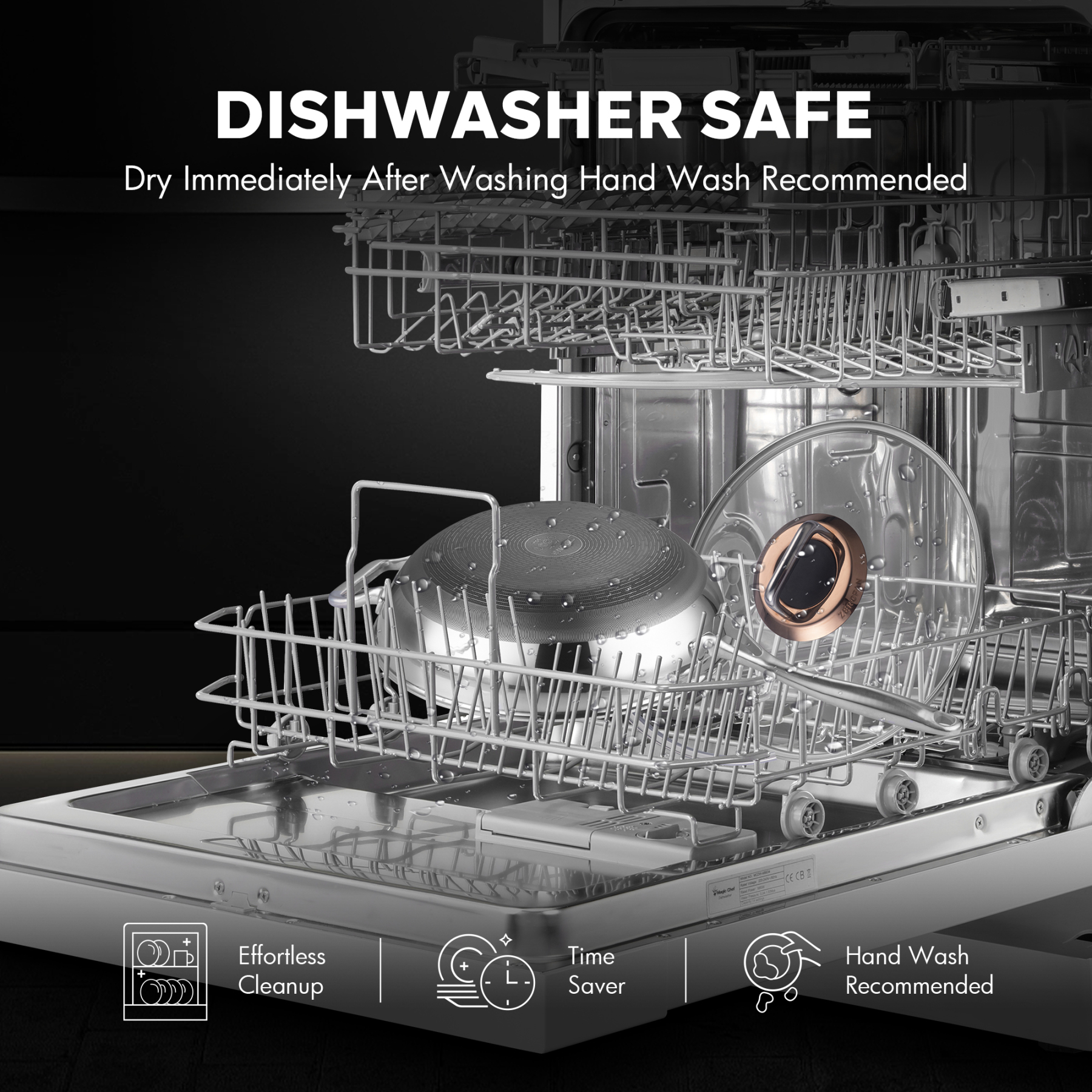  ZEROPAN Hybrid 12-Inch Tri-Ply Stainless Steel Wok with Lid, Non-Toxic Non-Stick Professional Cookware, Nonstick Stainless Steel Woks & Stir-fry pans, Wok Pan, Dishwasher-Fri endly, Oven-Safe, Compatible with All Cooktops, PFAS PFOA PTFE Free