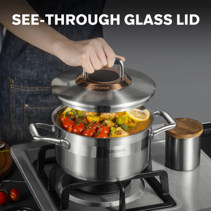 ZEROPAN Hybrid Nonstick Stockpot, Non-Toxic Non-Stick Professional Cookware, Stainless Steel Stockpot with Glass Lid, Non-stick Soup Pot, Dishwasher-Friendly, Oven-Safe Up to 500°F, Compatible with All Cooktops, Stay-Cool Handle